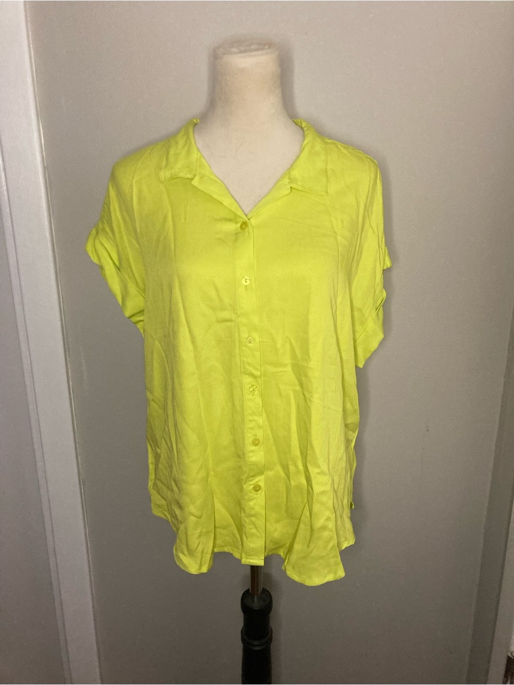 Alex & Jordan Neon Green/Yellow Button Down Blouse